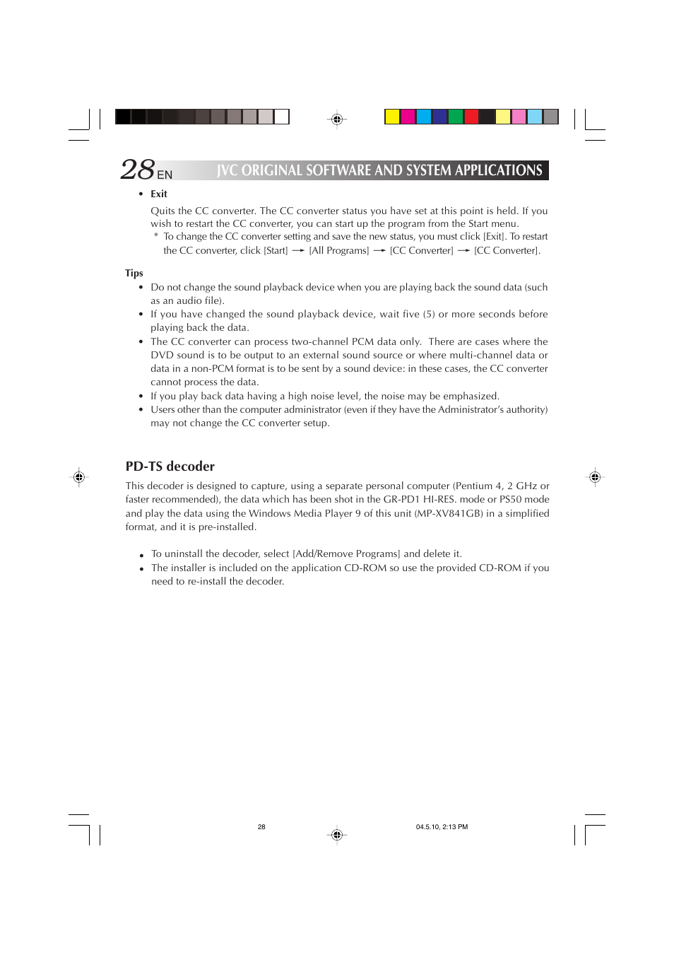 Jvc original software and system applications, Pd-ts decoder | JVC MP-XV841US User Manual | Page 28 / 114