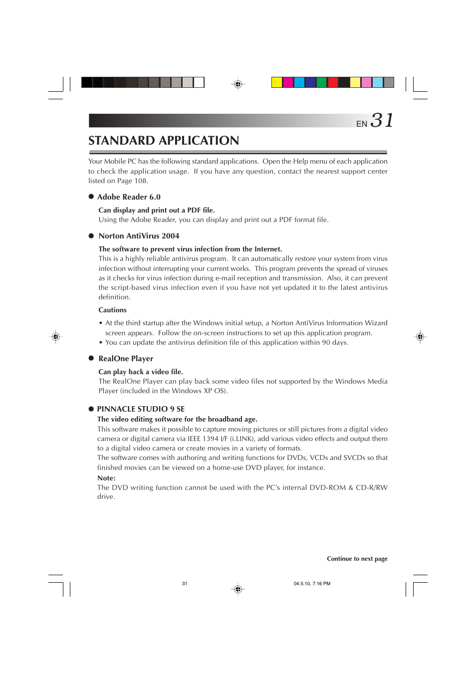 Standard application | JVC MP-XV841US User Manual | Page 31 / 114