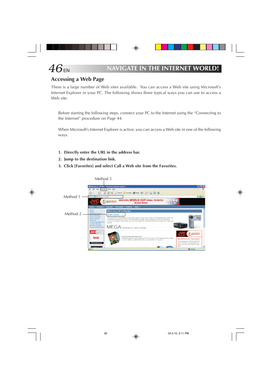 Navigate in the internet world | JVC MP-XV841US User Manual | Page 46 / 114