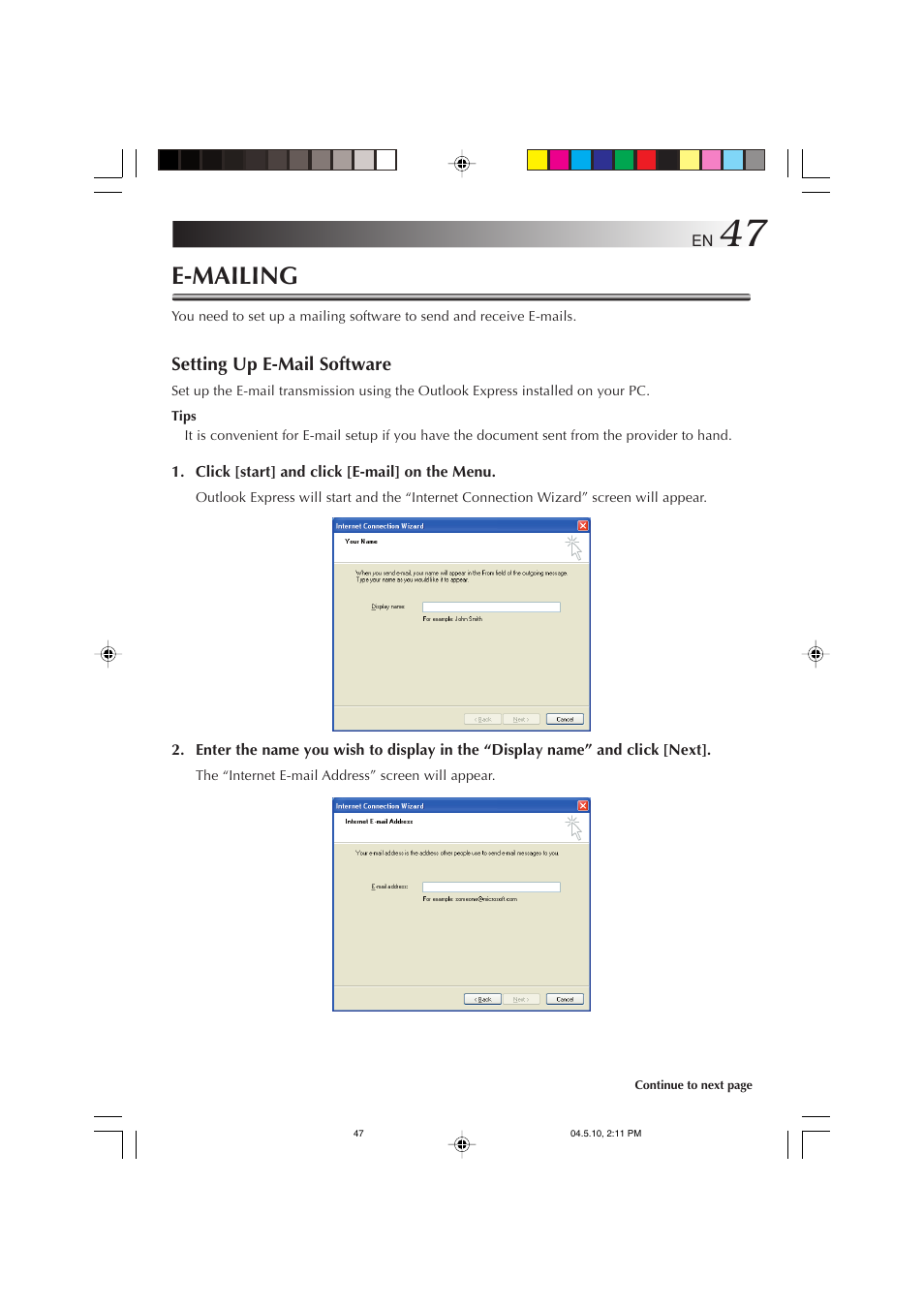 E-mailing | JVC MP-XV841US User Manual | Page 47 / 114