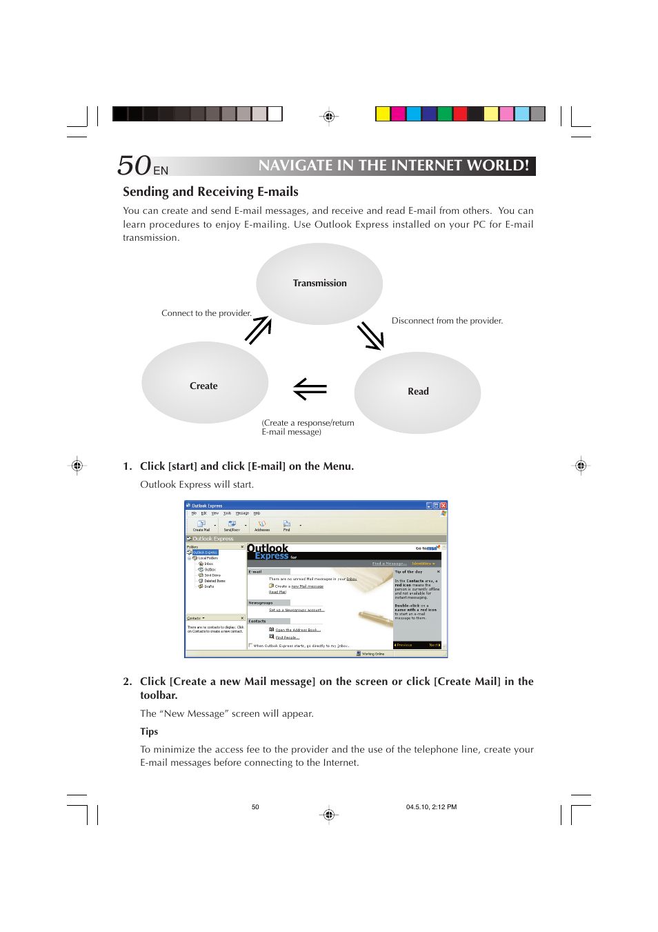 Navigate in the internet world, Sending and receiving e-mails | JVC MP-XV841US User Manual | Page 50 / 114
