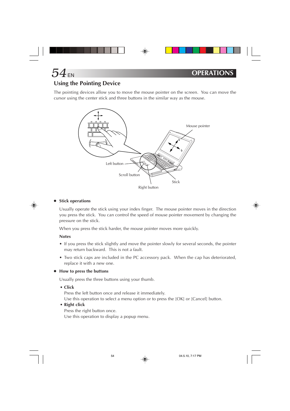 Operations, Using the pointing device | JVC MP-XV841US User Manual | Page 54 / 114