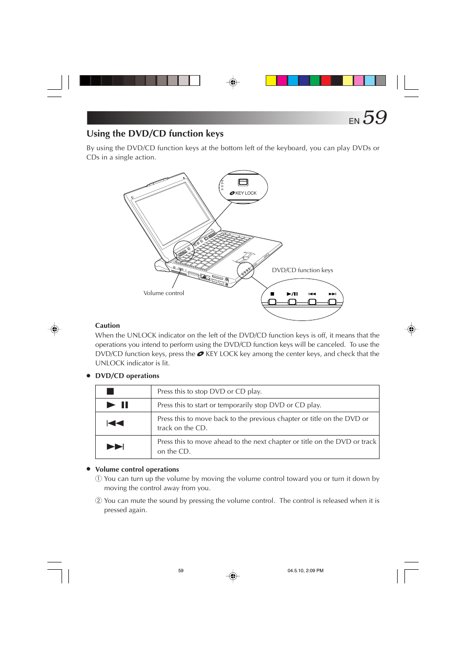 Using the dvd/cd function keys | JVC MP-XV841US User Manual | Page 59 / 114