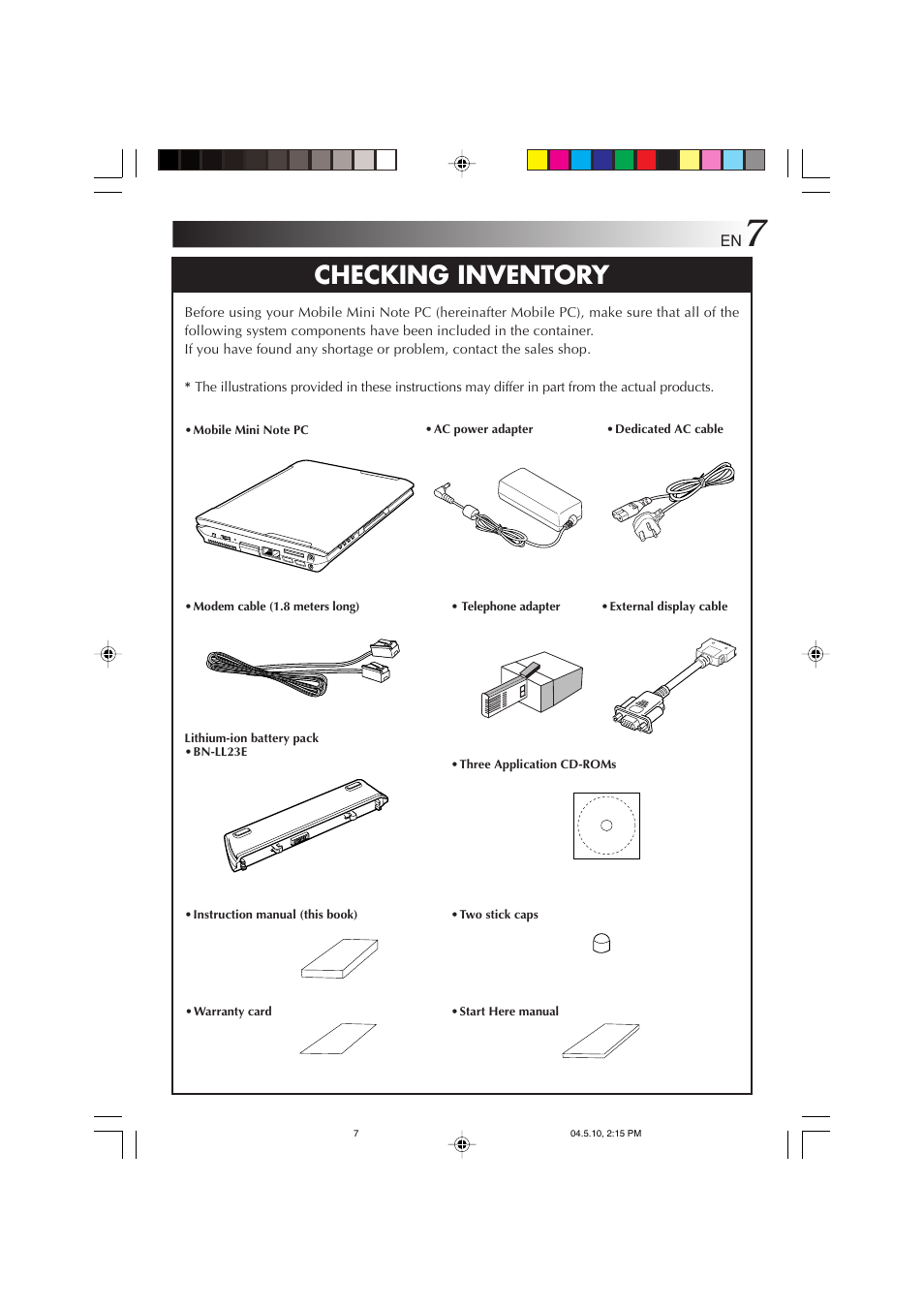 Checking inventory | JVC MP-XV841US User Manual | Page 7 / 114