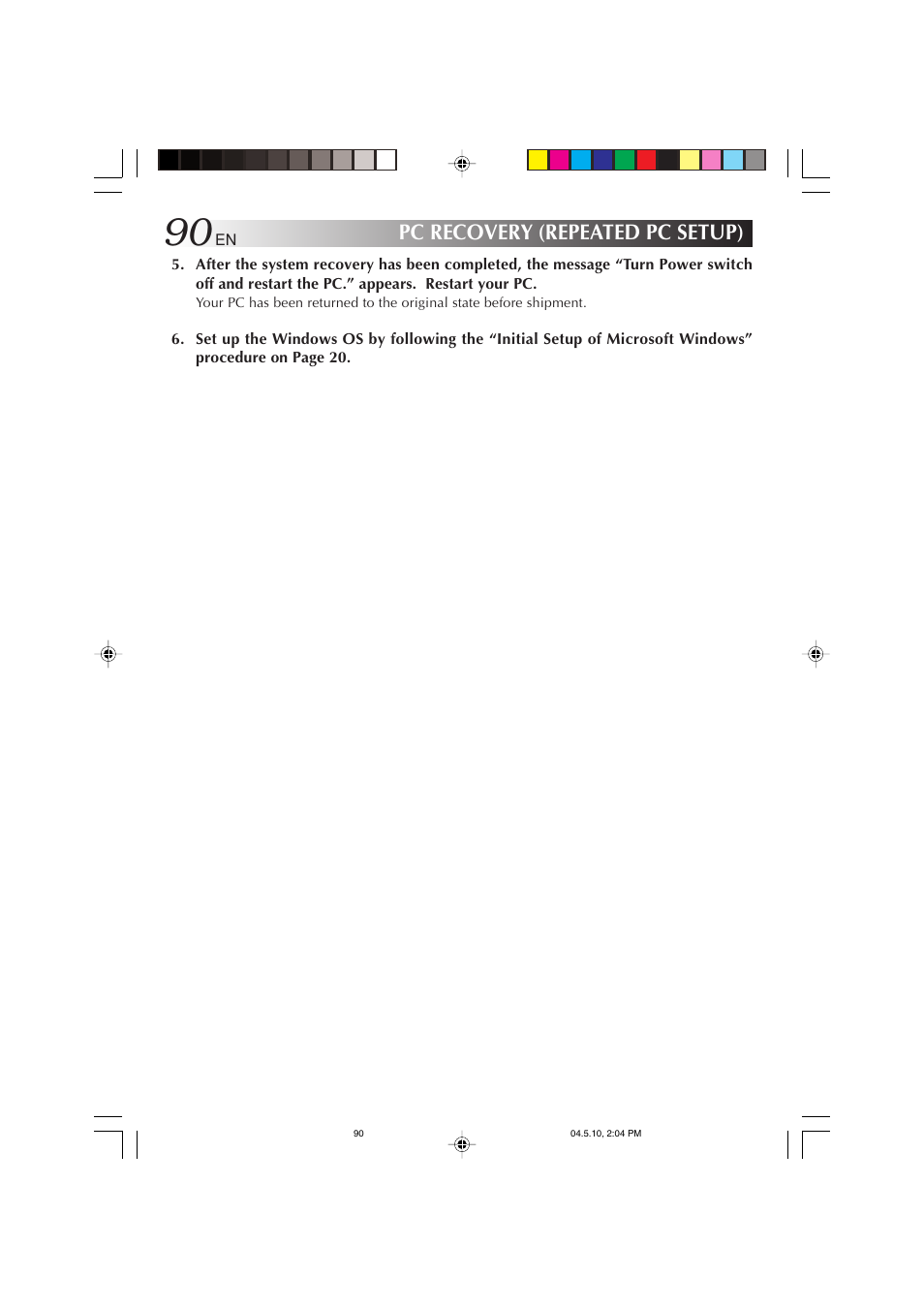 Pc recovery (repeated pc setup) | JVC MP-XV841US User Manual | Page 90 / 114