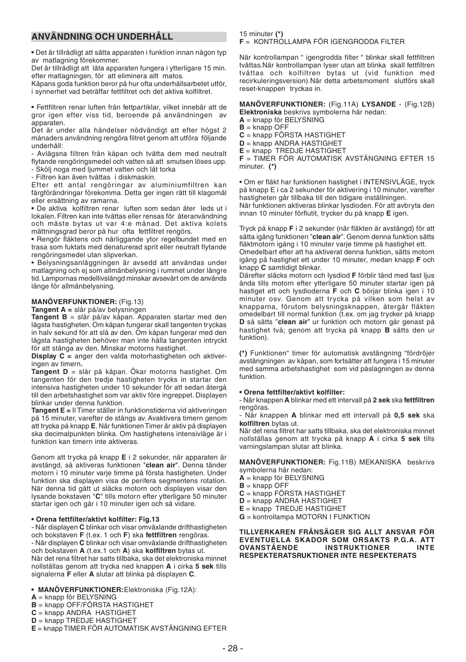 28 - användning och underhåll | DeLonghi KCX-AF100X User Manual | Page 28 / 32