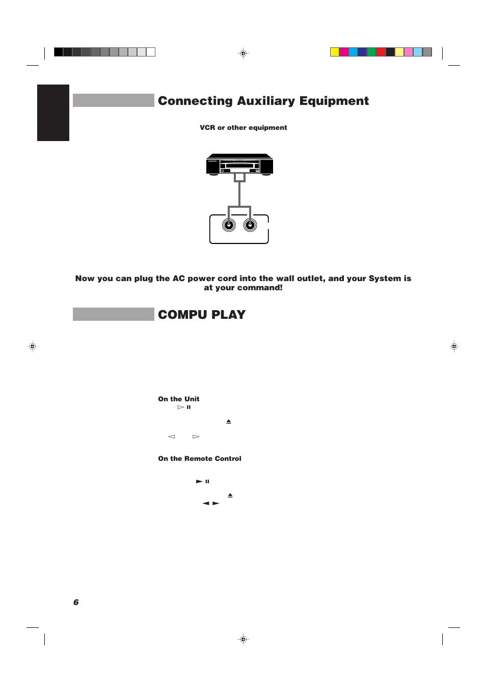 Connecting auxiliary equipment compu play | JVC CA-D501T User Manual | Page 10 / 37