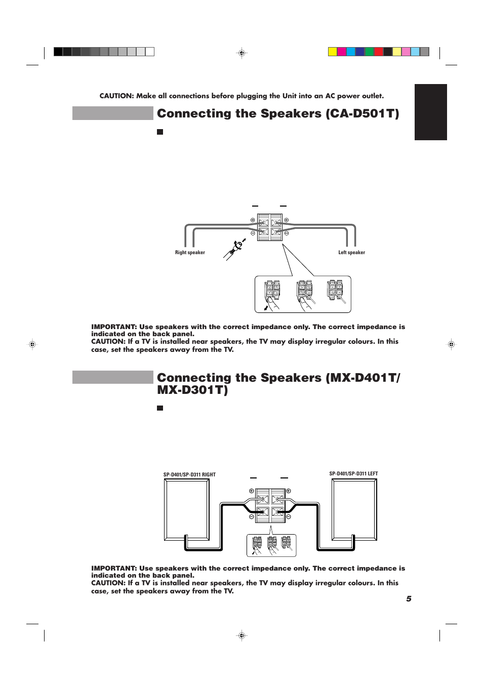 Connecting the speakers (ca-d501t), 5english | JVC CA-D501T User Manual | Page 9 / 37