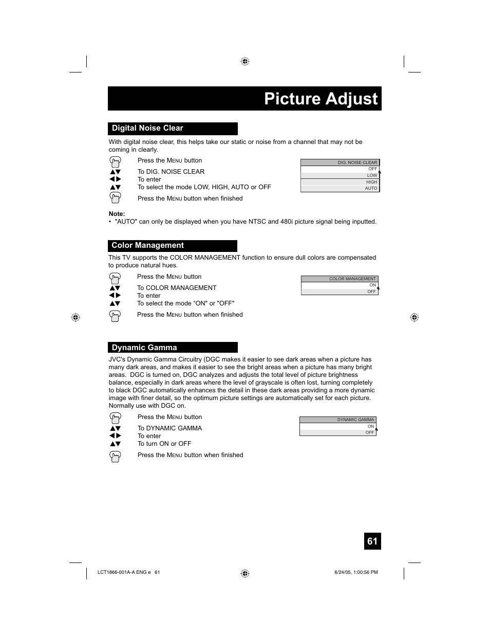 Picture adjust | JVC HD-52G786 User Manual | Page 61 / 97