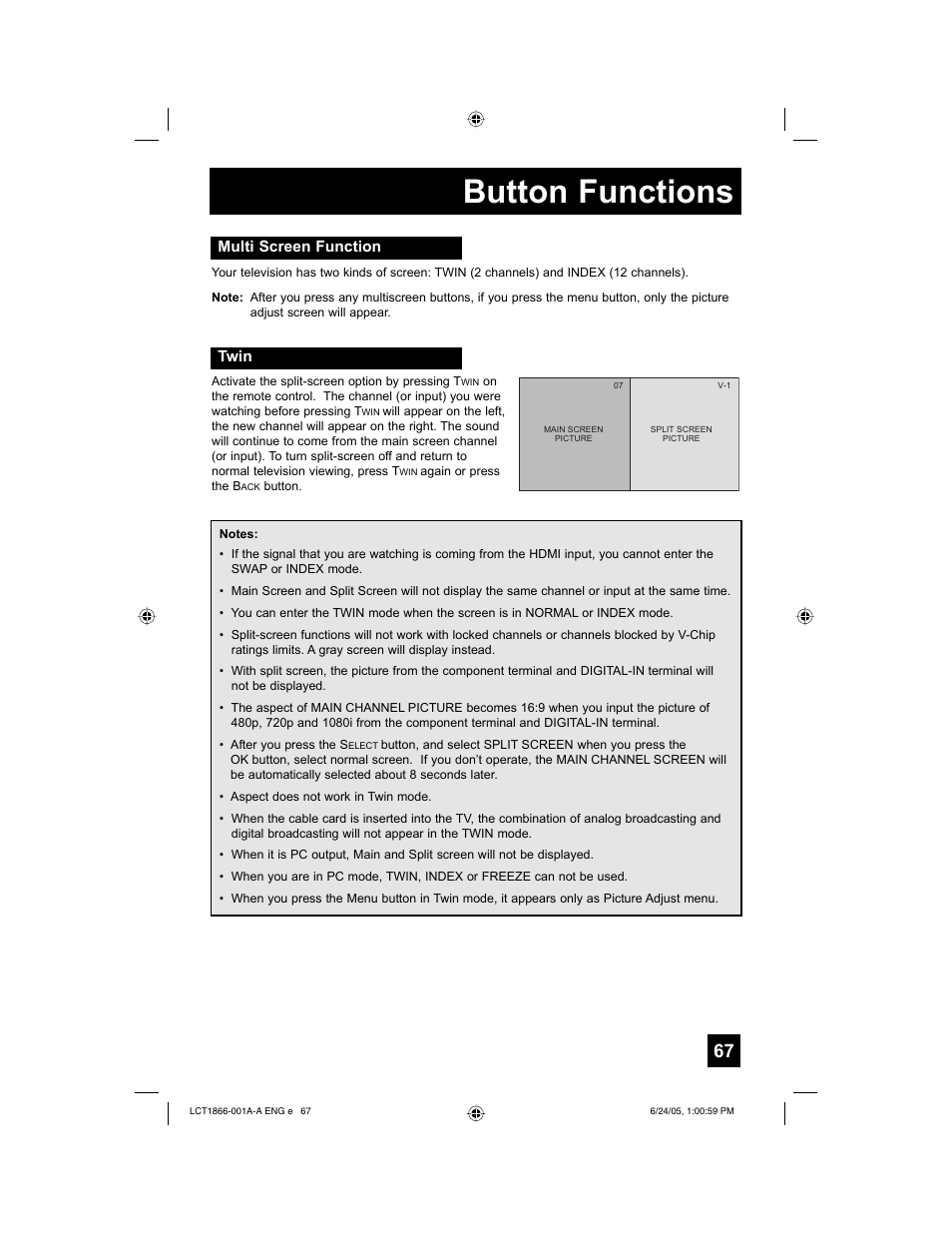 Button functions | JVC HD-52G786 User Manual | Page 67 / 97