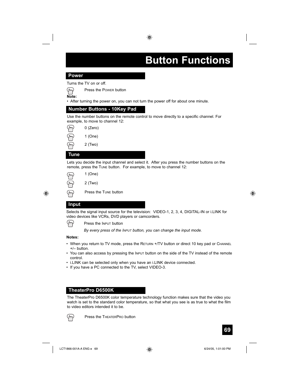 Button functions | JVC HD-52G786 User Manual | Page 69 / 97