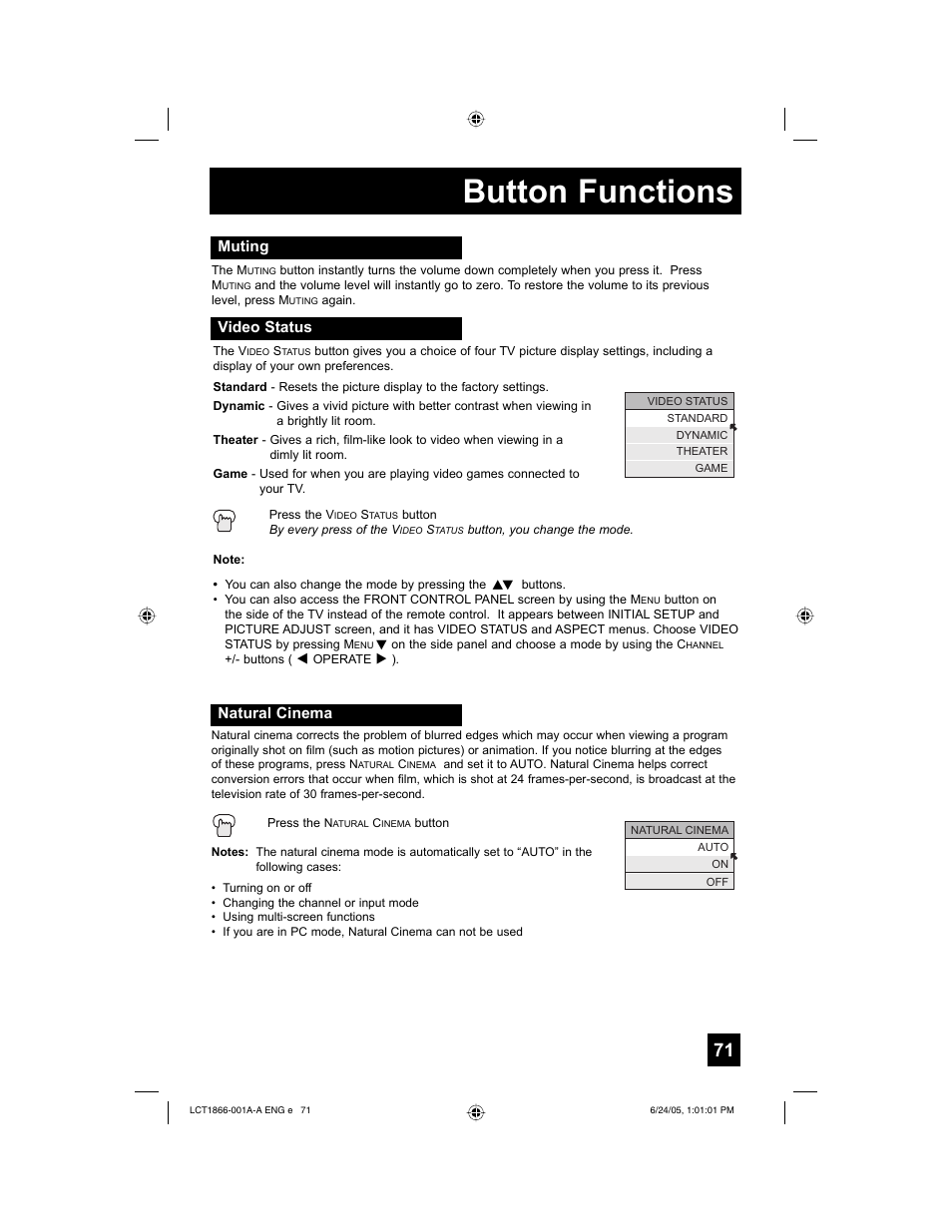 Button functions | JVC HD-52G786 User Manual | Page 71 / 97