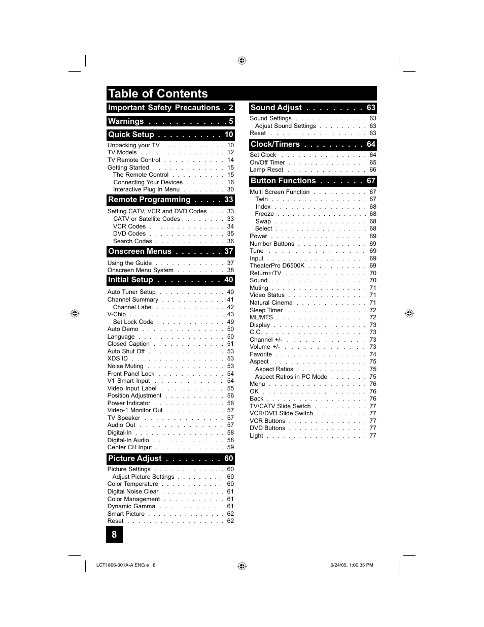 JVC HD-52G786 User Manual | Page 8 / 97