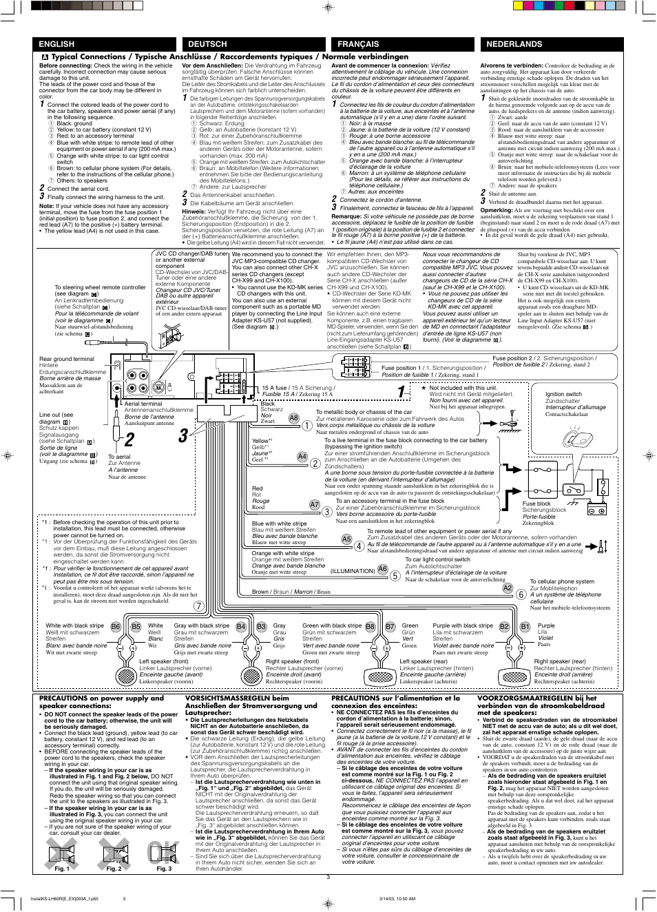 Typical connections, Precautions, Français deutsch nederlands english | JVC KS-LH60R User Manual | Page 47 / 48