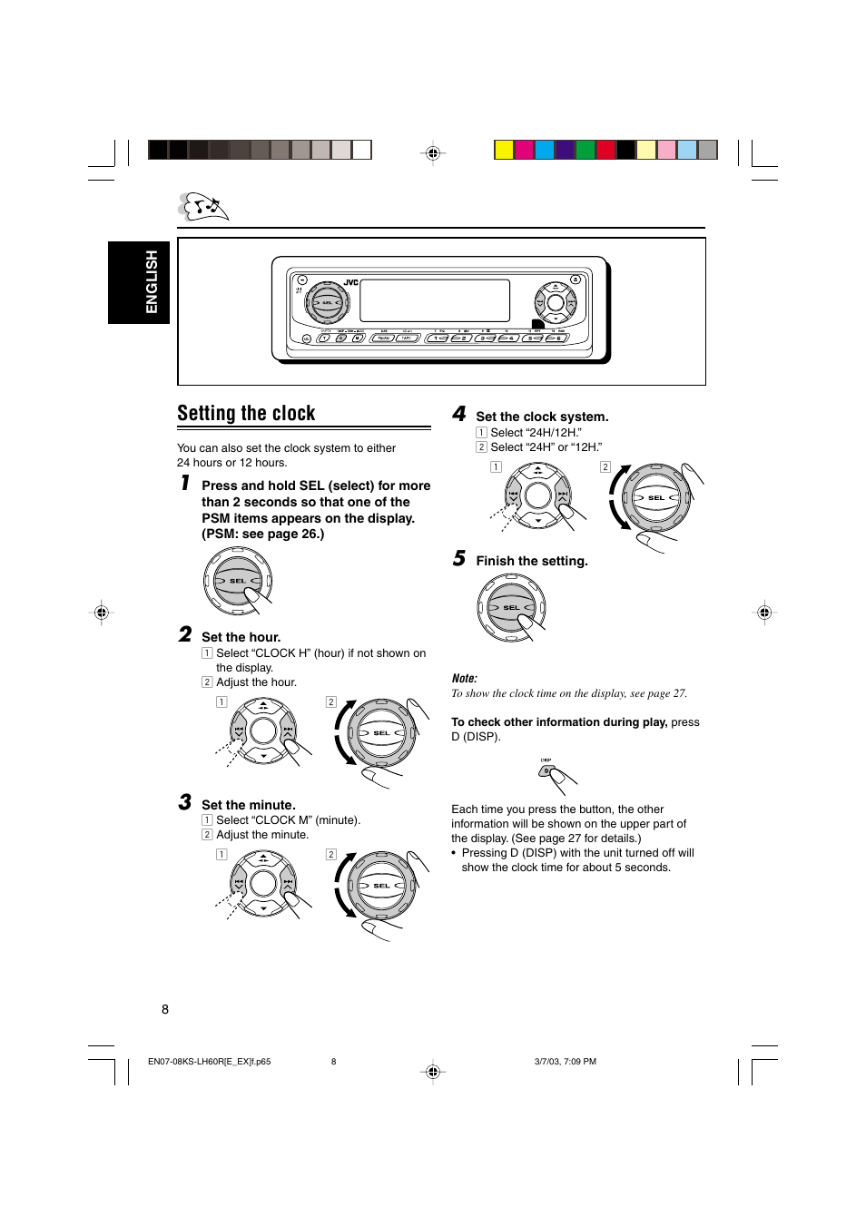 Setting the clock | JVC KS-LH60R User Manual | Page 8 / 48