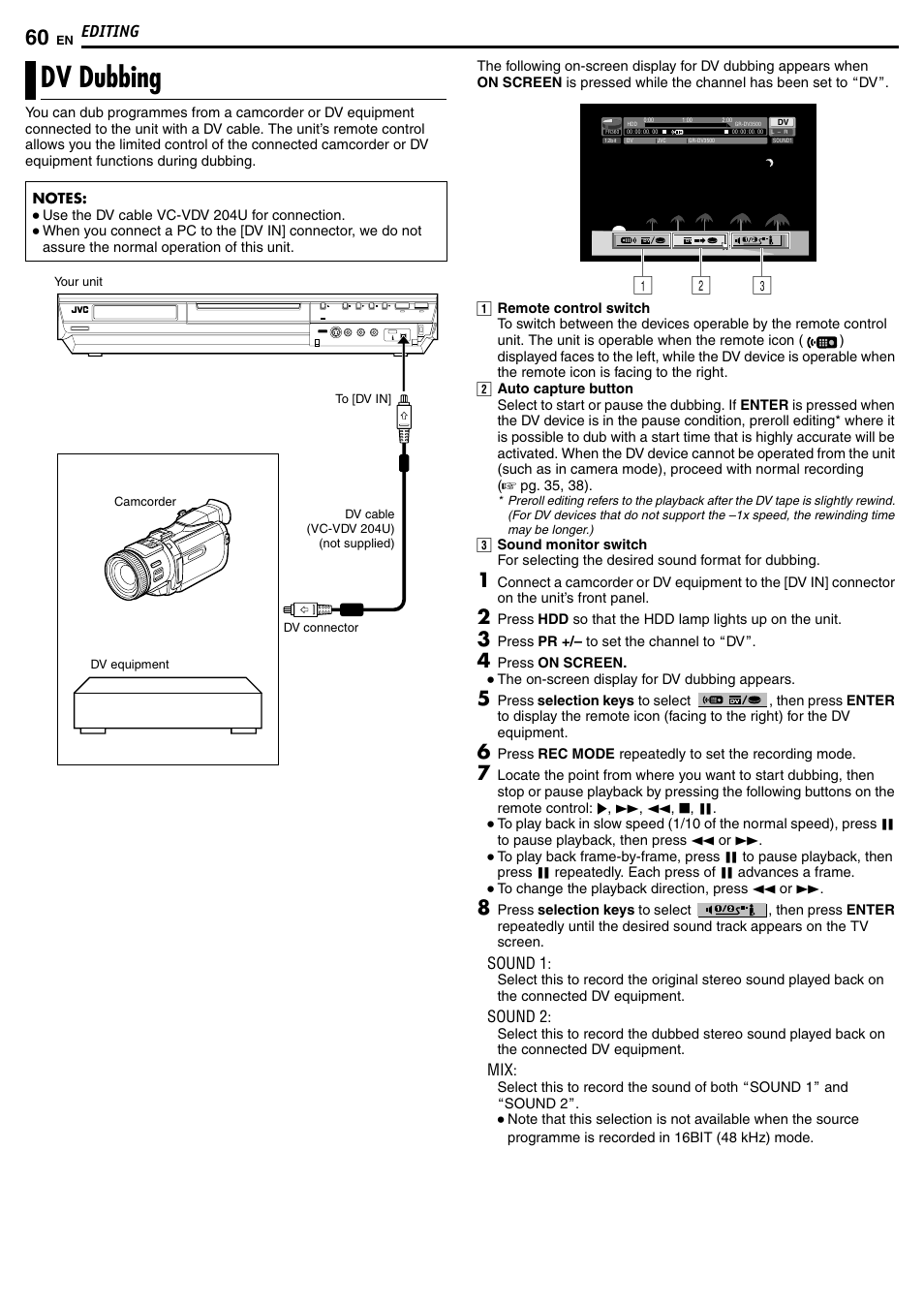 Dv dubbing, Ab c, Editing | JVC DR-MH50S User Manual | Page 60 / 92