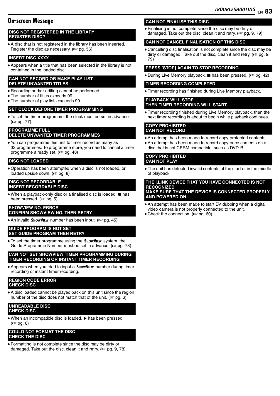 On-screen message | JVC DR-MH50S User Manual | Page 83 / 92