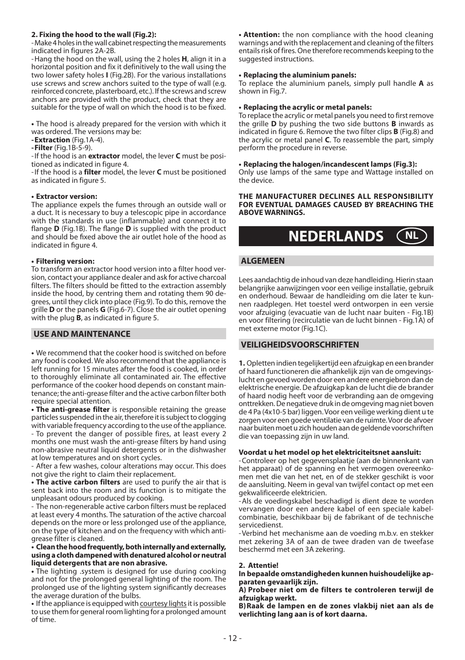 Nederlands | DeLonghi KD-LA60 User Manual | Page 12 / 32