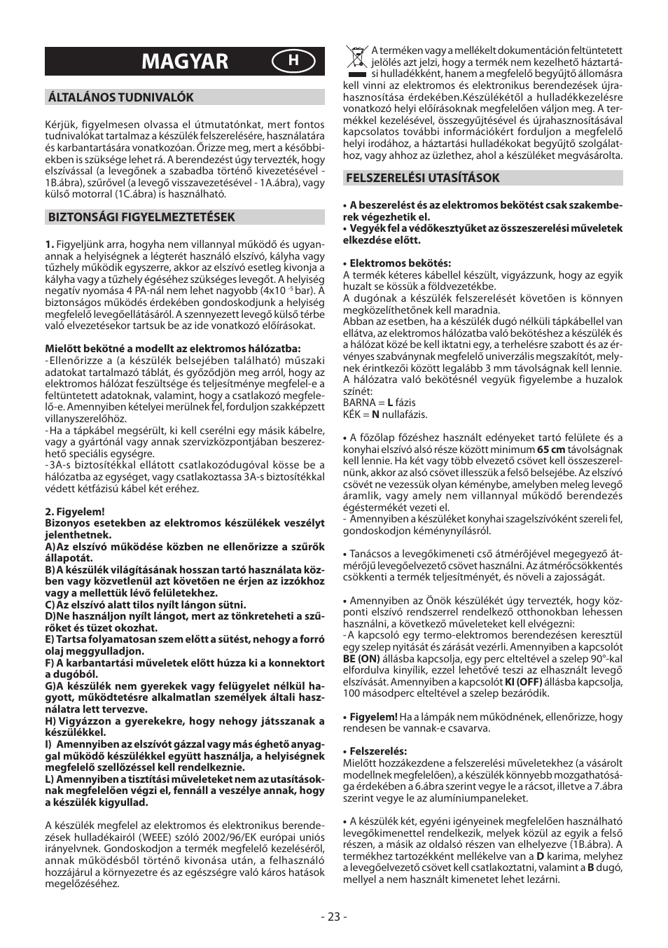 Magyar | DeLonghi KD-LA60 User Manual | Page 23 / 32