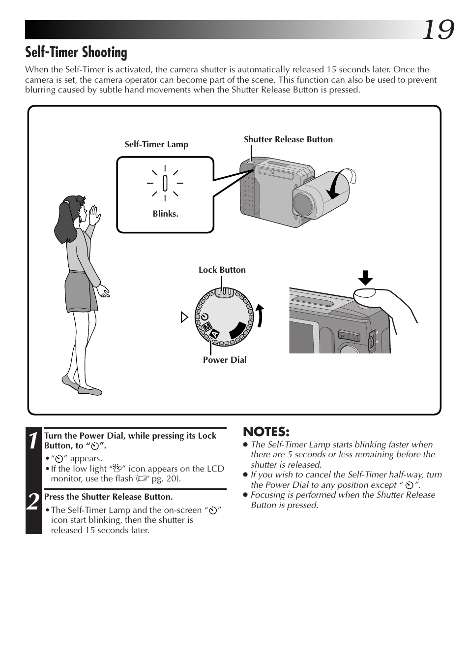 Self-timer shooting | JVC GC-S1 User Manual | Page 19 / 68