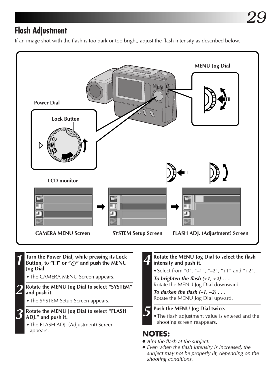 Flash adjustment | JVC GC-S1 User Manual | Page 29 / 68