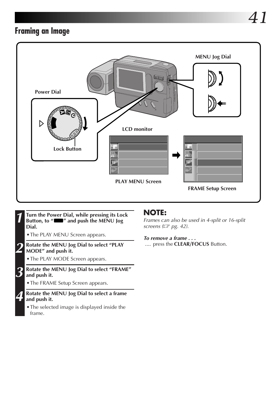 Framing an image | JVC GC-S1 User Manual | Page 41 / 68