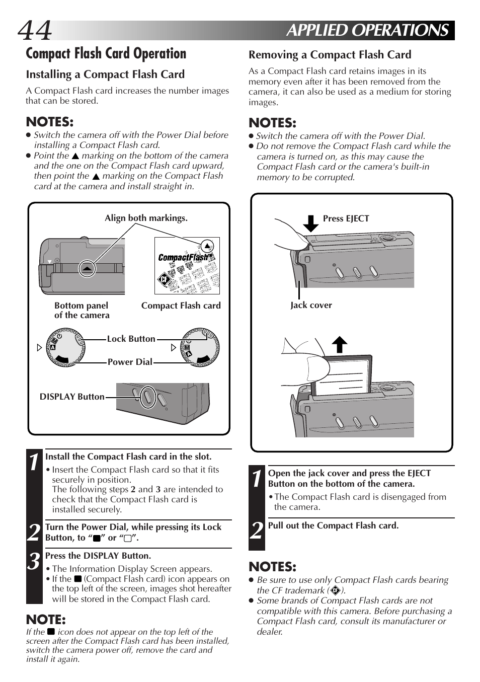 Applied operations, Compact flash card operation | JVC GC-S1 User Manual | Page 44 / 68