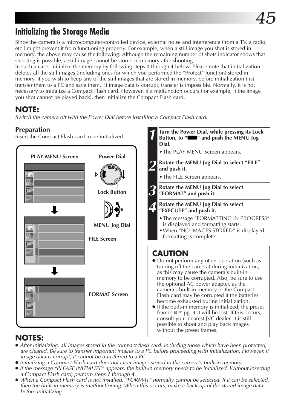 Initializing the storage media | JVC GC-S1 User Manual | Page 45 / 68