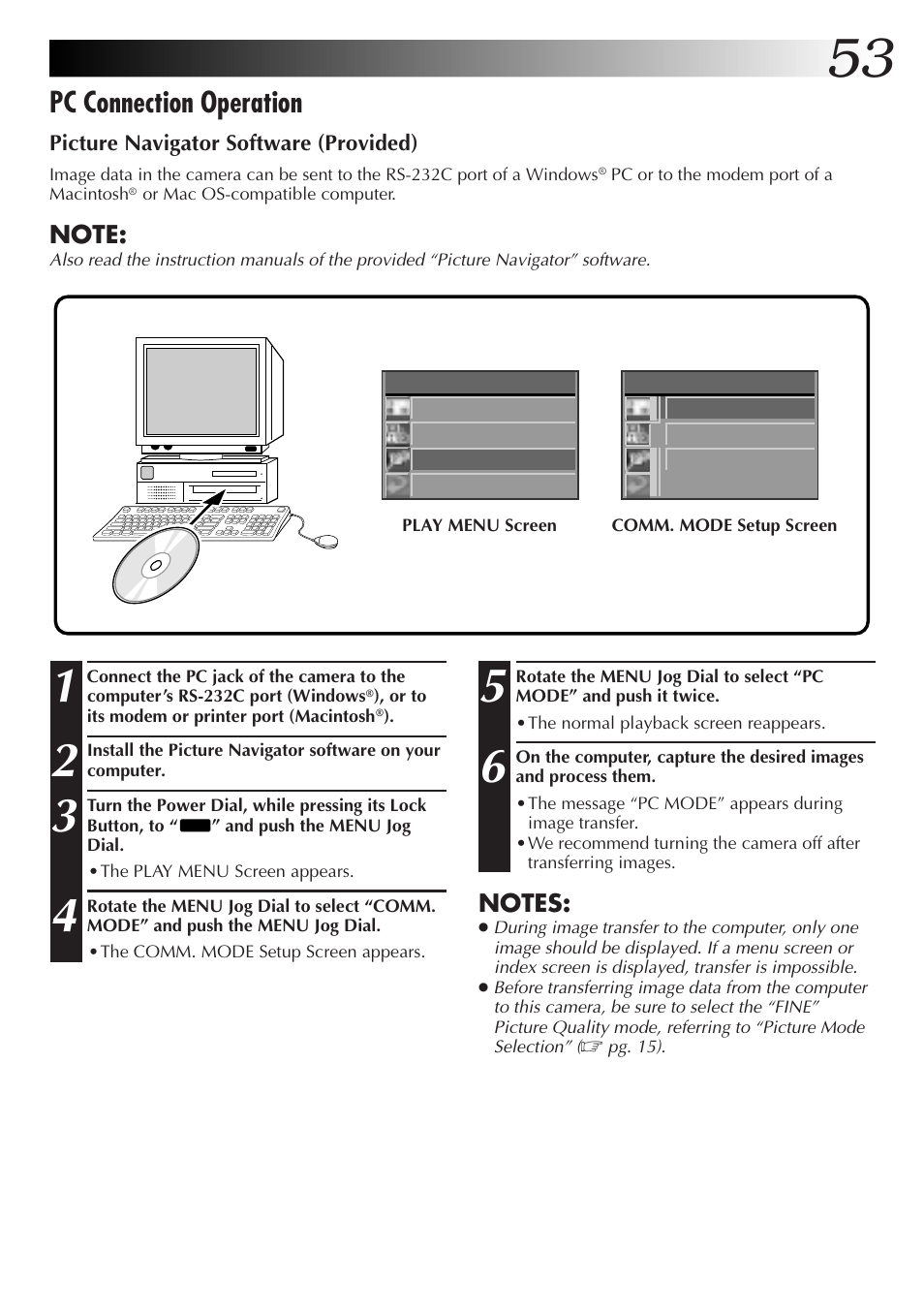 Pc connection operation | JVC GC-S1 User Manual | Page 53 / 68