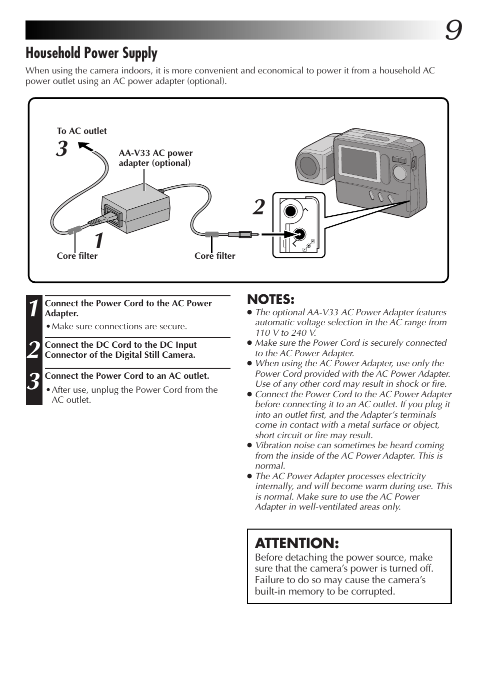 Household power supply | JVC GC-S1 User Manual | Page 9 / 68