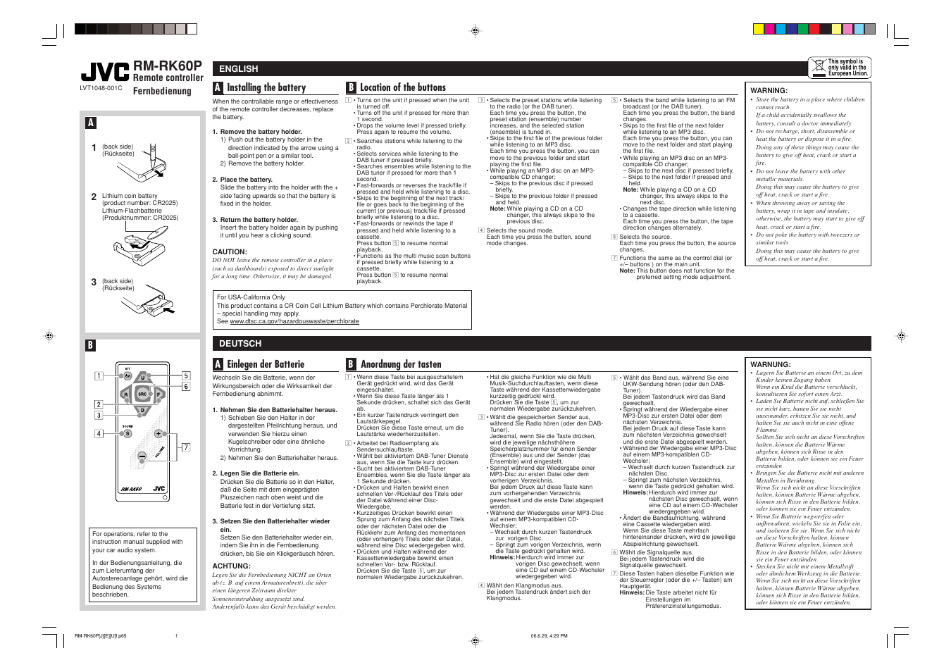 JVC RM-RK60P User Manual | 2 pages