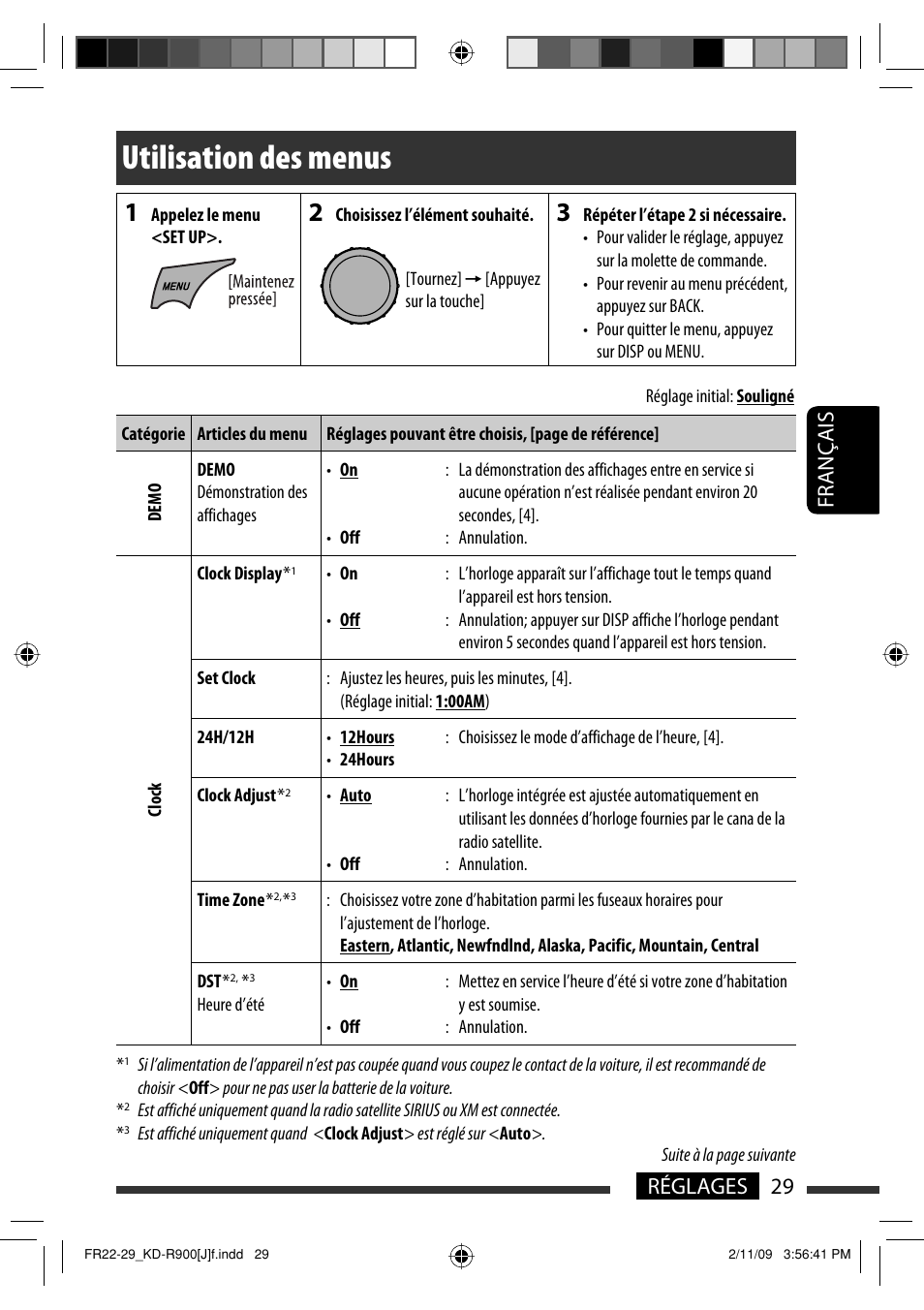 Utilisation des menus, 29 français réglages | JVC KD-R900 User Manual | Page 129 / 151