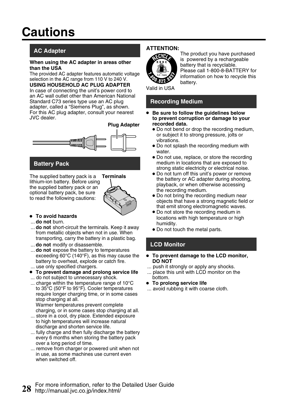 Cautions | JVC Everio GZ-HM300U User Manual | Page 28 / 96
