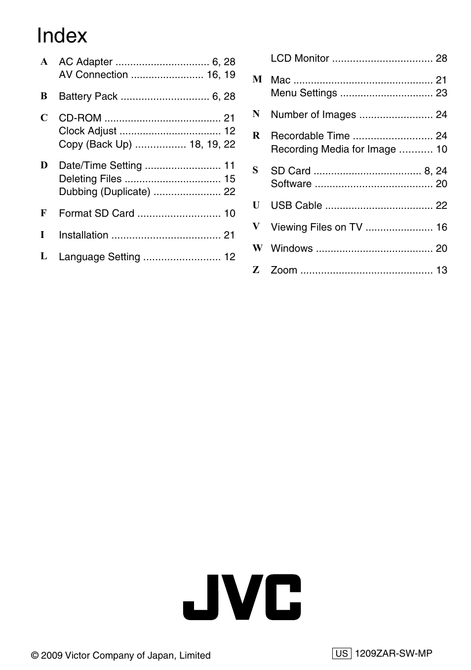 Index | JVC Everio GZ-HM300U User Manual | Page 32 / 96