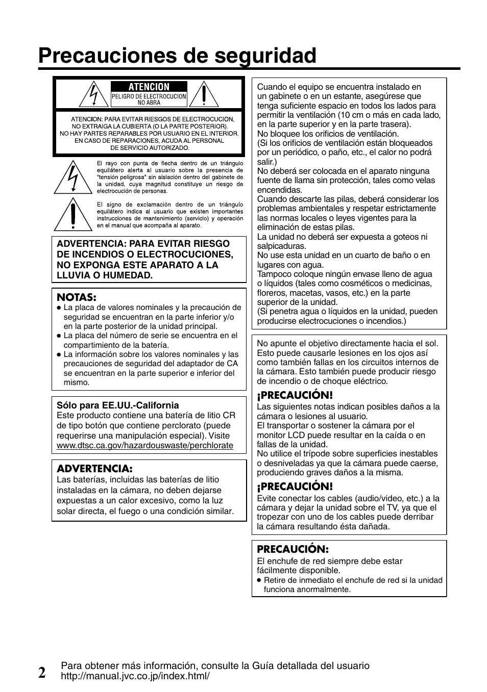 Precauciones de seguridad | JVC Everio GZ-HM300U User Manual | Page 34 / 96