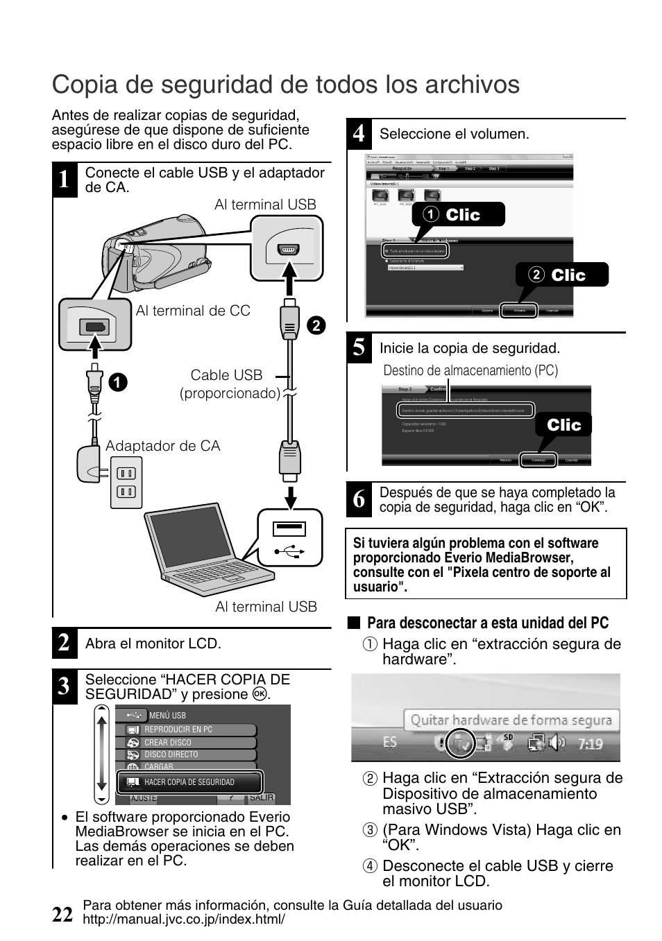 Copia de seguridad de todos los archivos, Terminal usb ( p.22) | JVC Everio GZ-HM300U User Manual | Page 54 / 96