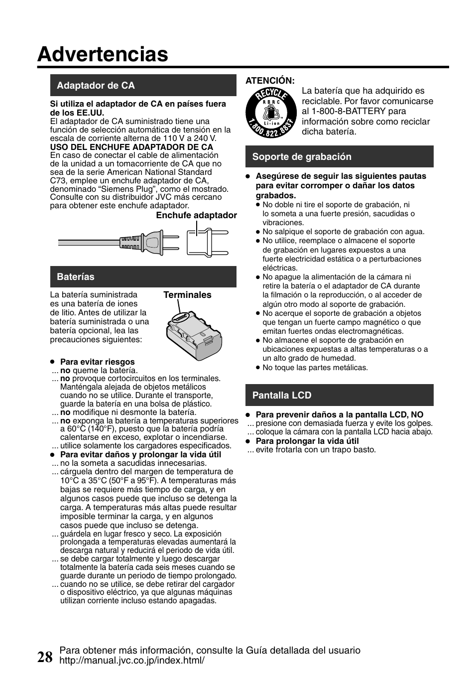 Advertencias | JVC Everio GZ-HM300U User Manual | Page 60 / 96