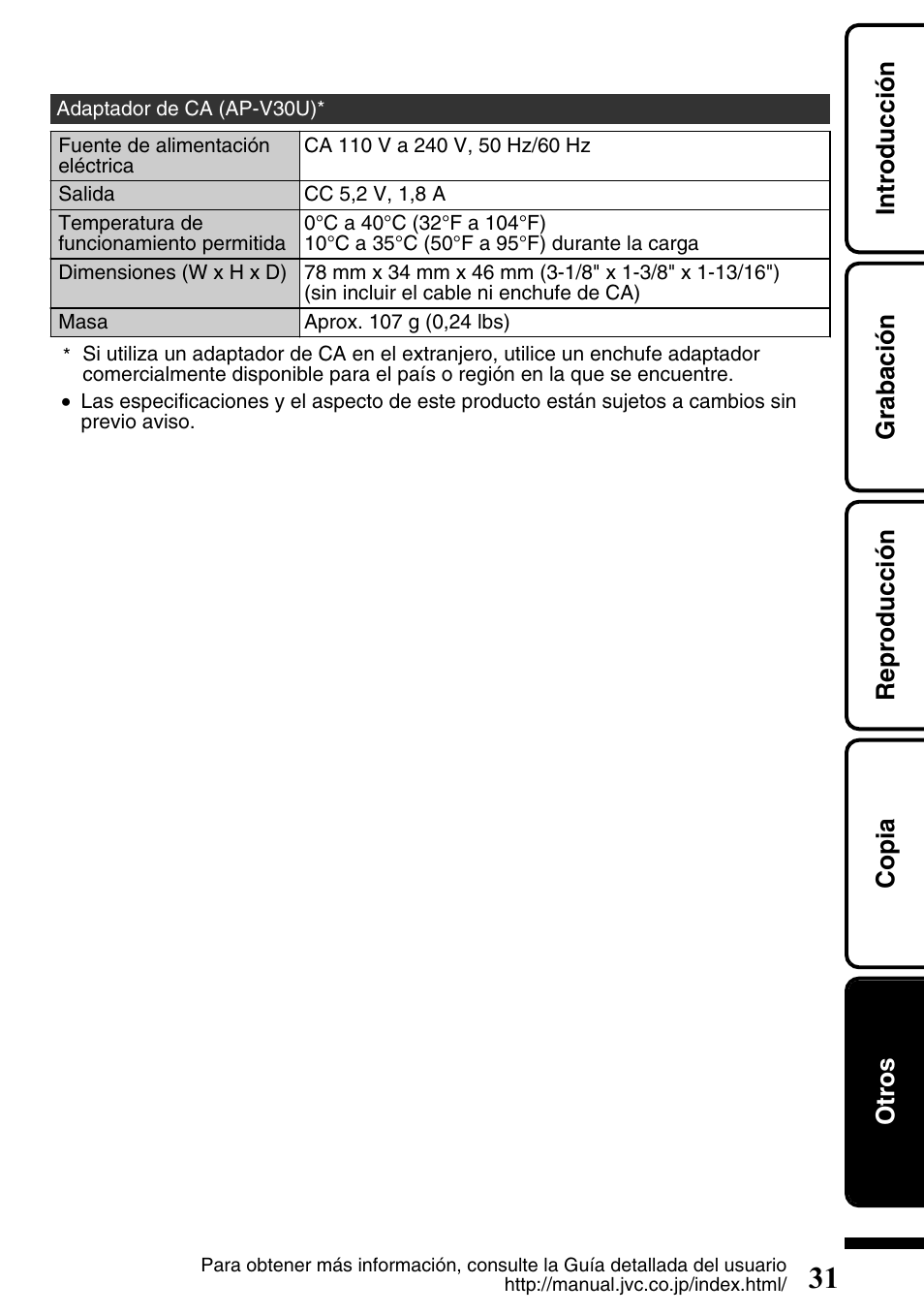 Introducción grabación reproducción copia otros | JVC Everio GZ-HM300U User Manual | Page 63 / 96