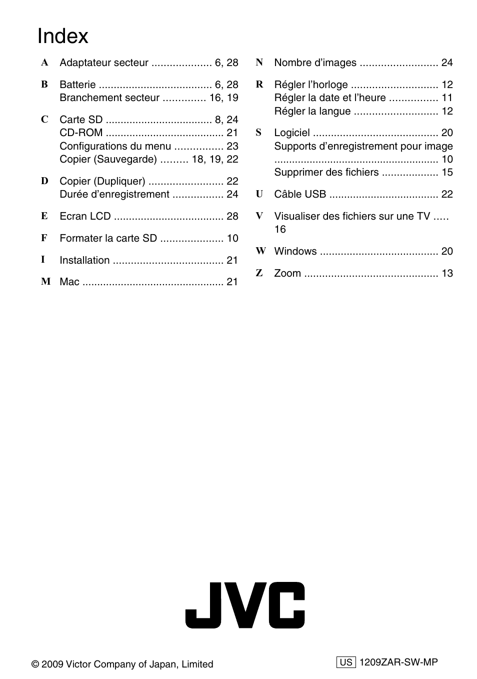 Index | JVC Everio GZ-HM300U User Manual | Page 96 / 96