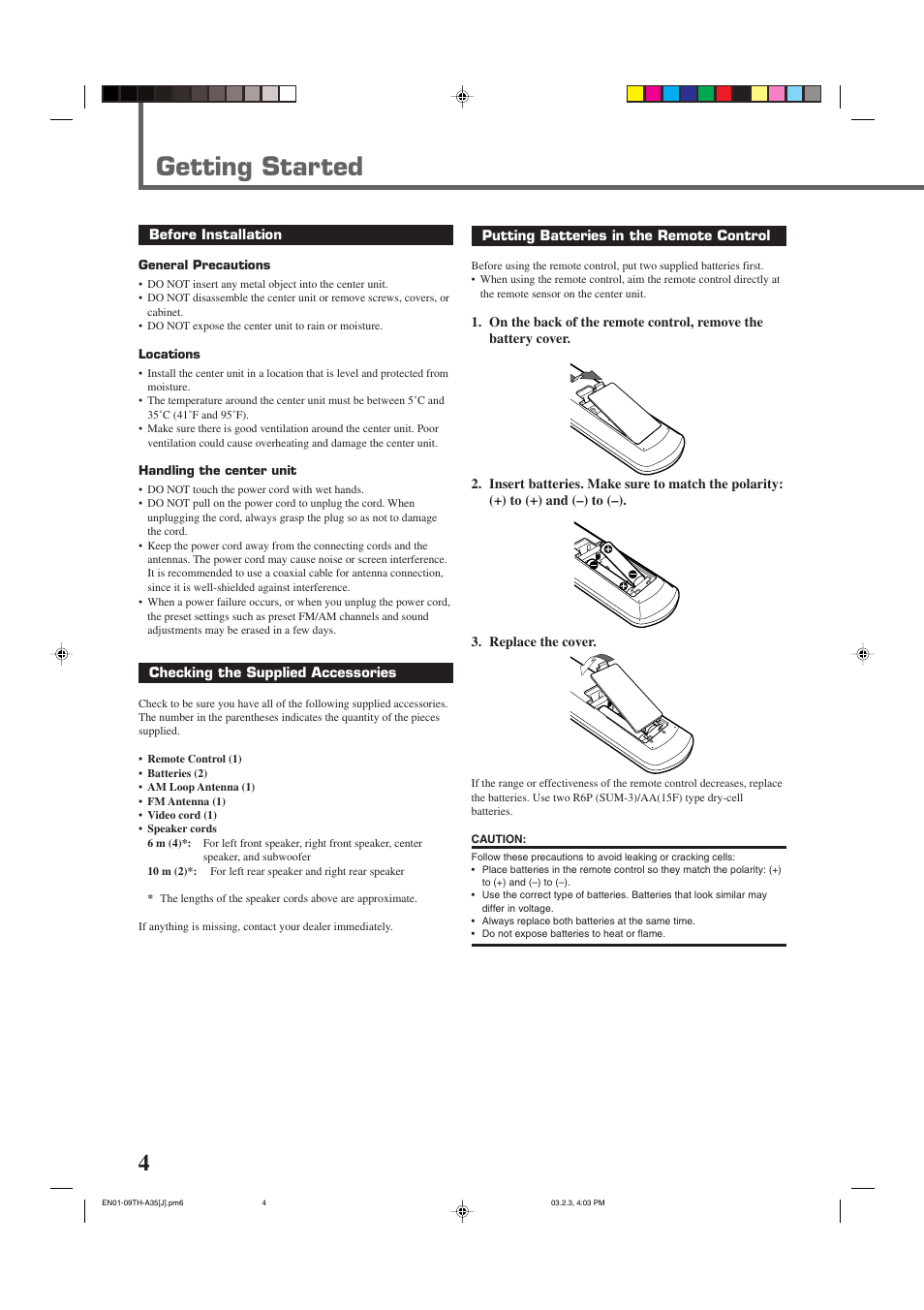 Getting started | JVC TH-A32 User Manual | Page 6 / 65