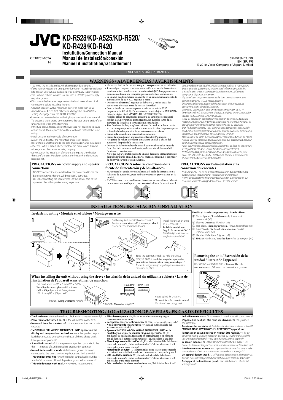 JVC GET0701-002A User Manual | 2 pages