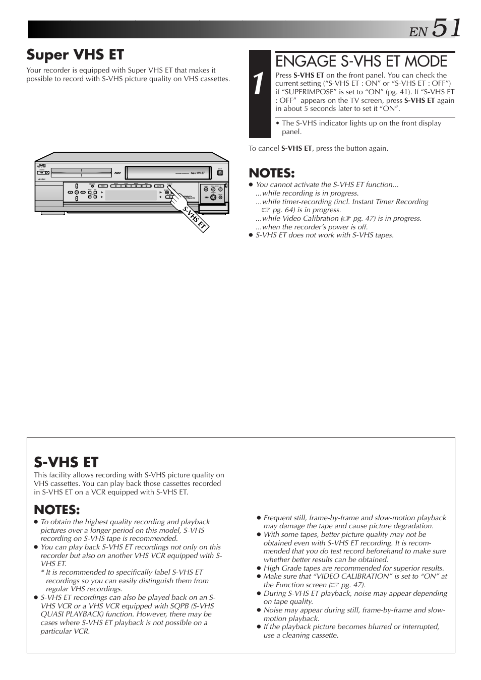 Engage s-vhs et mode, Super vhs et, S-vhs et | JVC HM-HDS1U User Manual | Page 51 / 100
