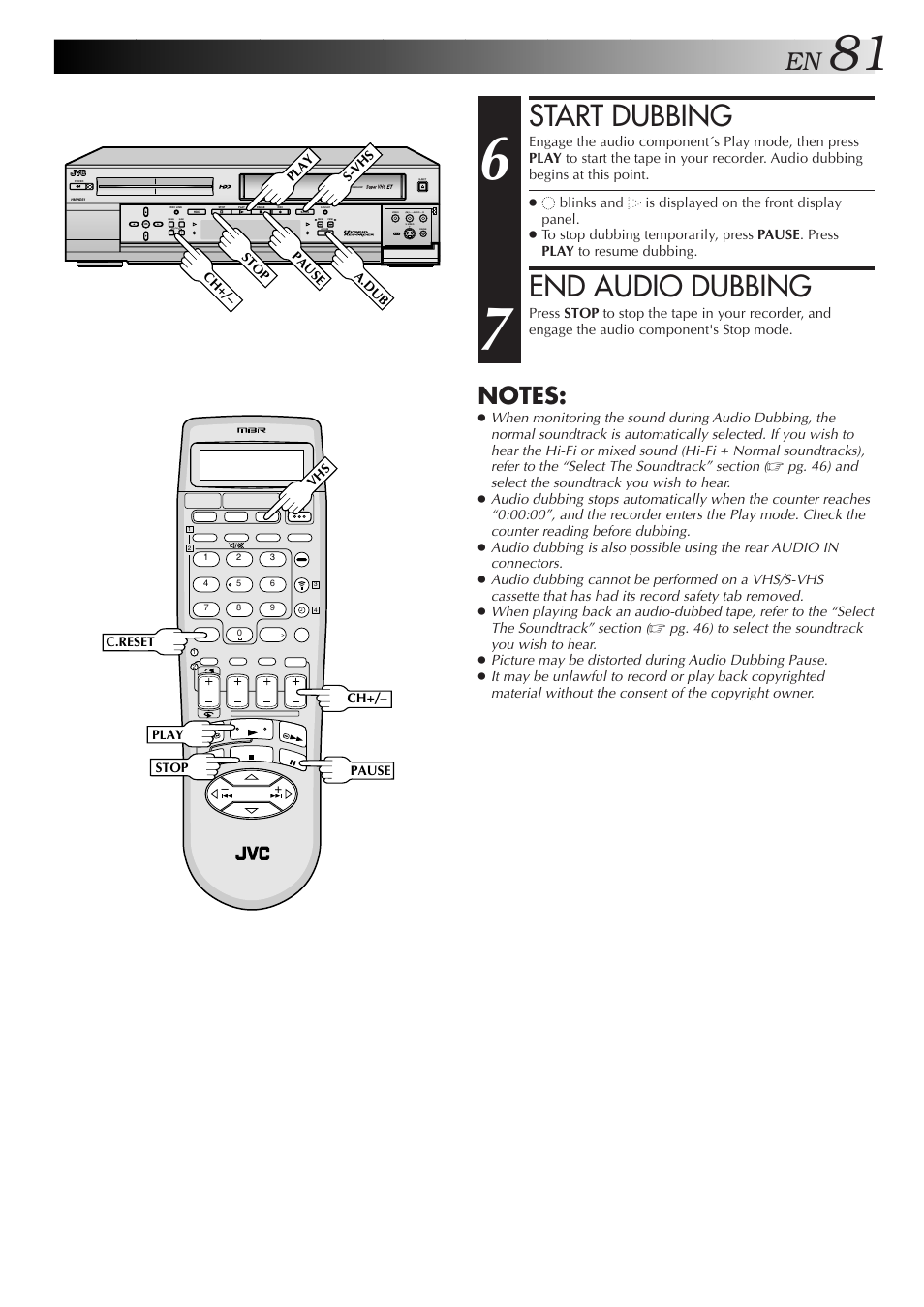 Start dubbing, End audio dubbing | JVC HM-HDS1U User Manual | Page 81 / 100