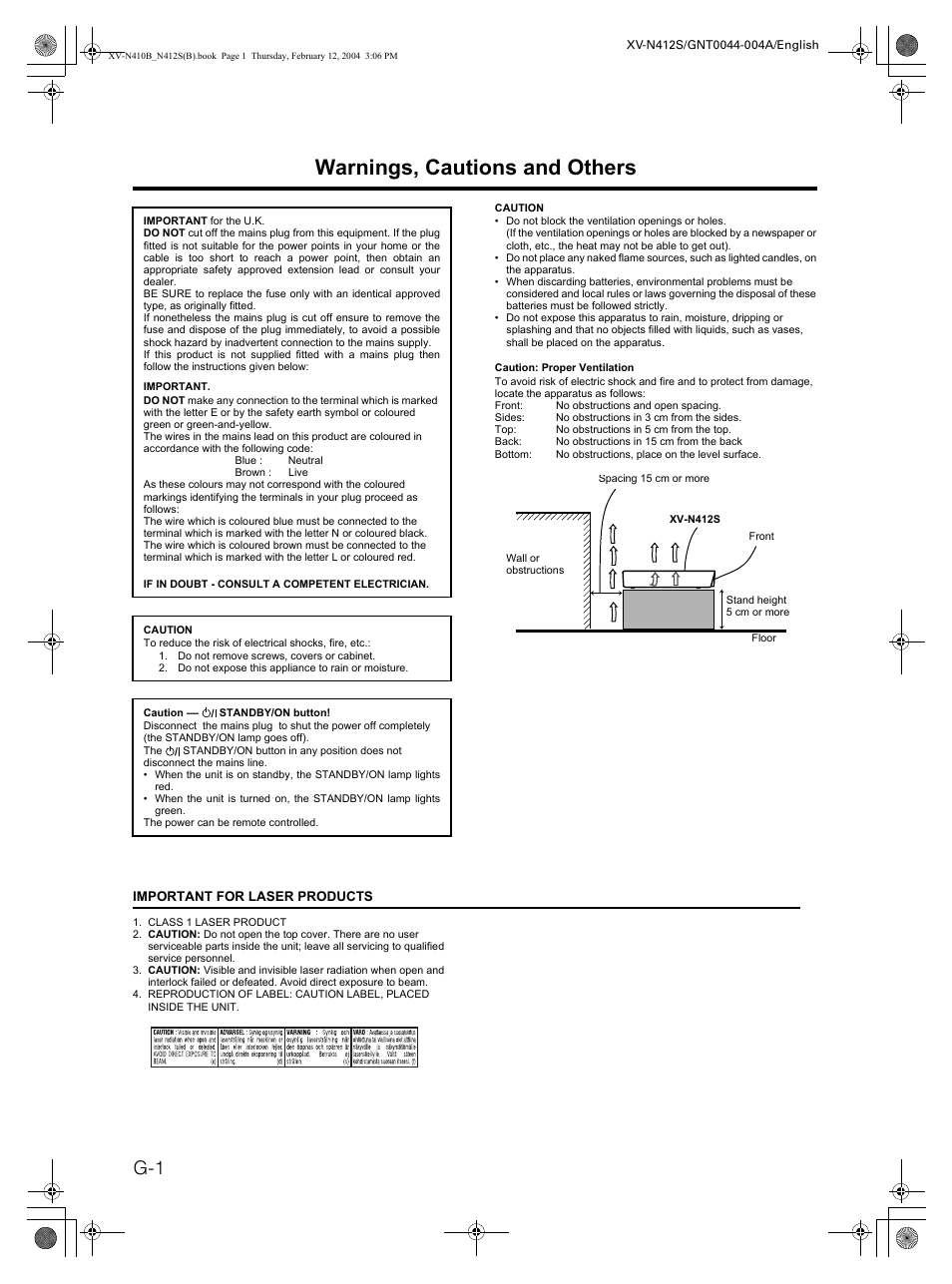 Warnings, cautions and others | JVC XV-N412S User Manual | Page 2 / 38