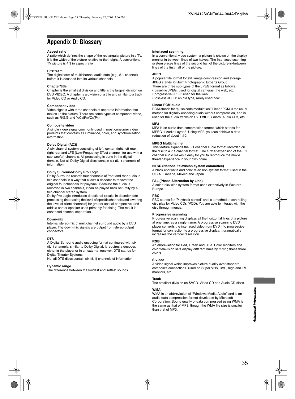 Appendix d: glossary | JVC XV-N412S User Manual | Page 37 / 38