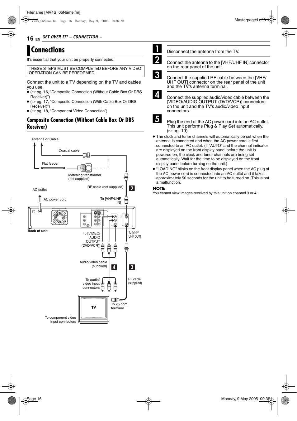 Pg. 16, Connections | JVC DR-MV4SUJ User Manual | Page 16 / 84