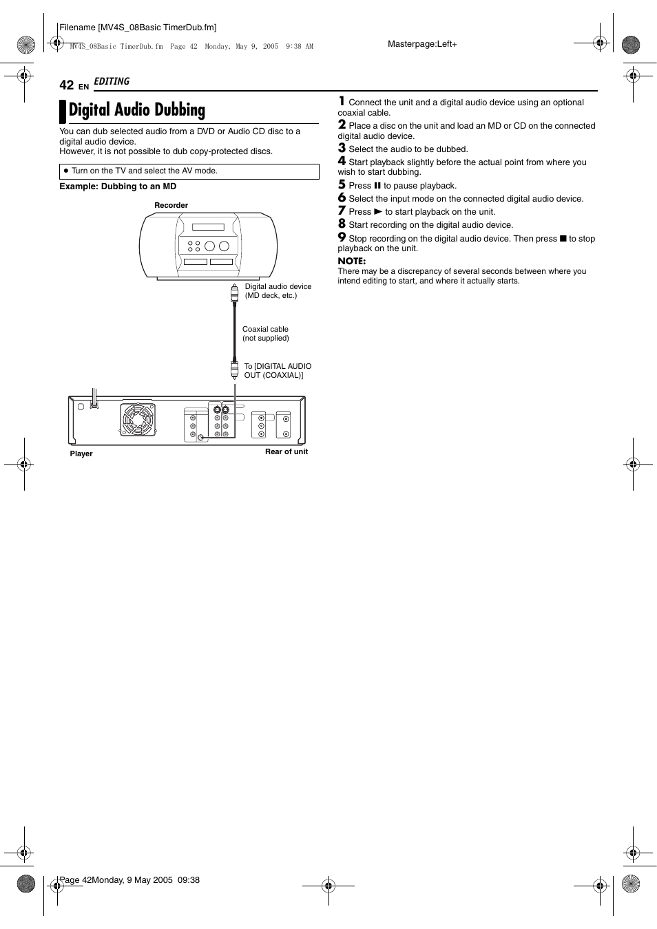 Digital audio dubbing | JVC DR-MV4SUJ User Manual | Page 42 / 84