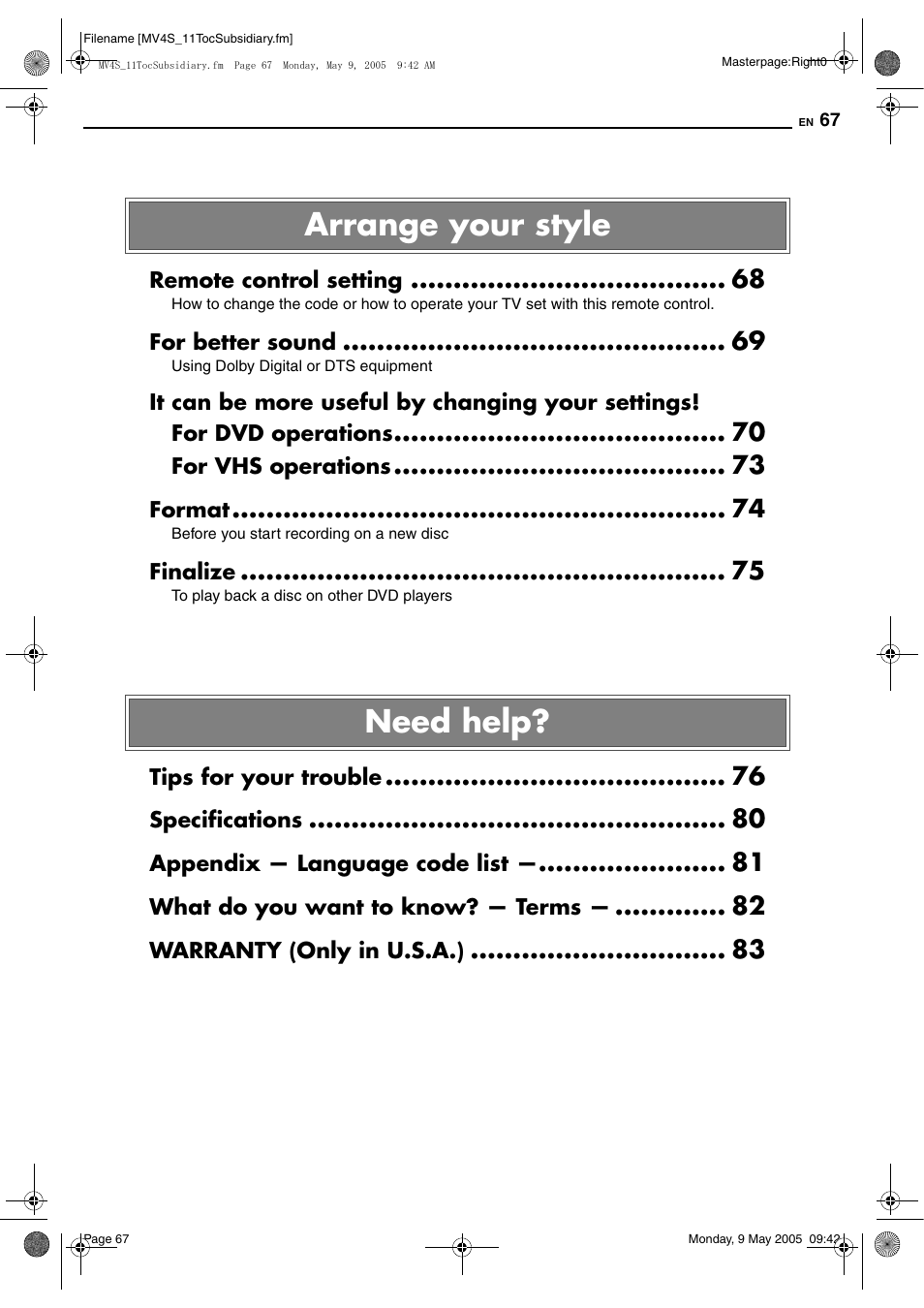 Arrange your style need help | JVC DR-MV4SUJ User Manual | Page 67 / 84