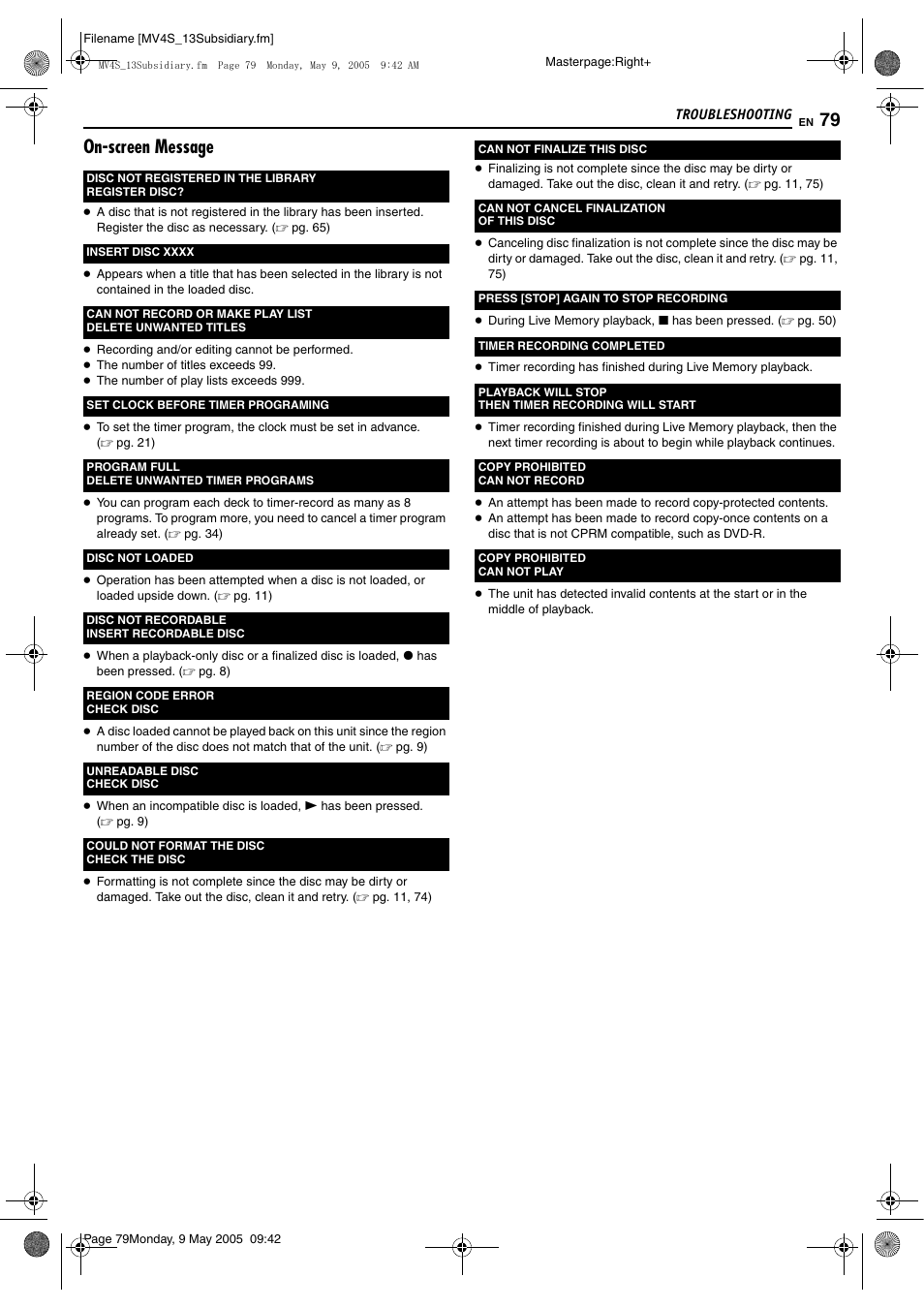 On-screen message | JVC DR-MV4SUJ User Manual | Page 79 / 84