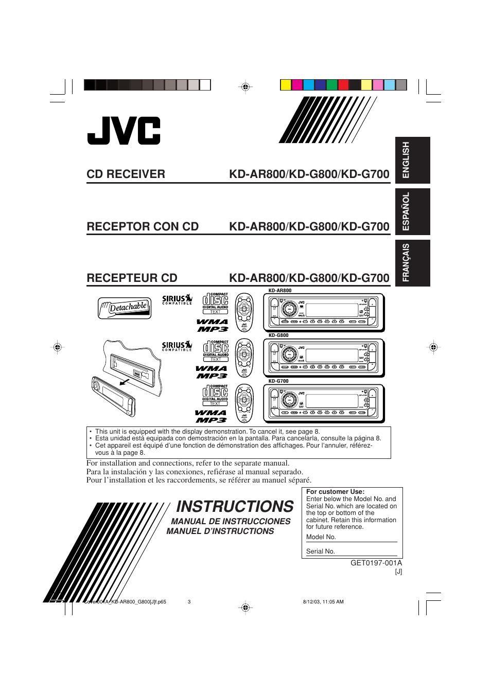 JVC KD-AR800J User Manual | 135 pages